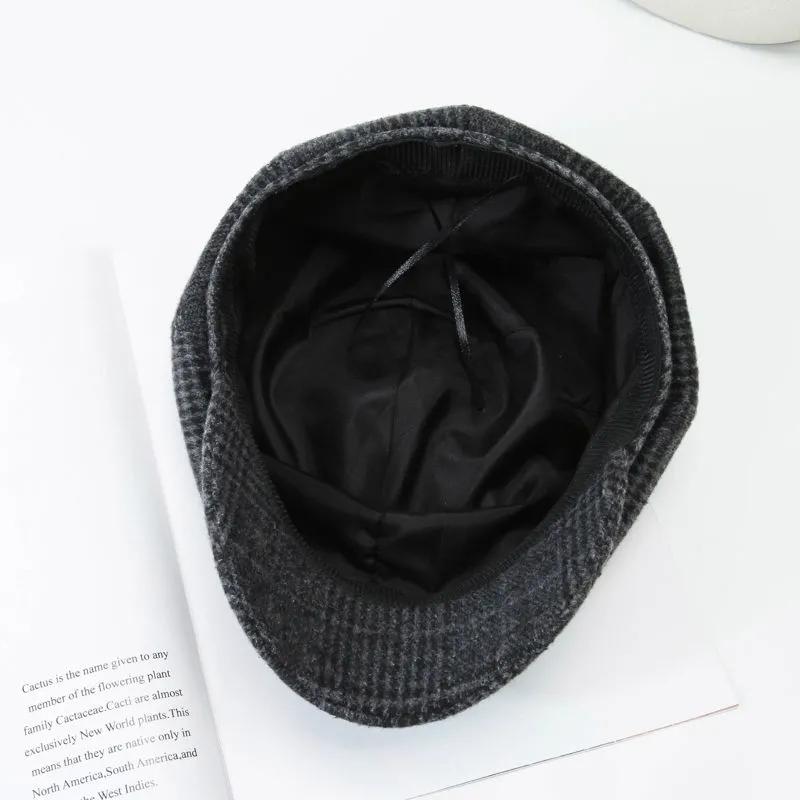 Women's British Retro Plaid Octagonal Hat Spring Autumn Wool Blend All Match Beret Outdoor Leisure Painter Hat Adjustable Beanie Hat