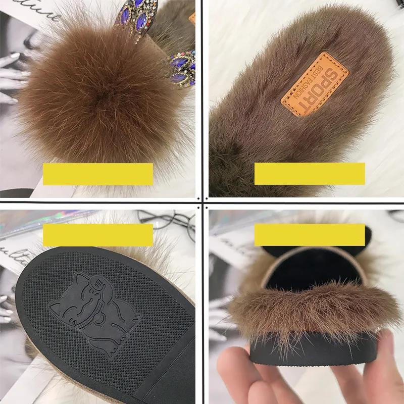 Furry Slippers Flat-bottomed Casual Wear Women's Shoes Artificial Rabbit Fur Cotton Slippers Women's Temperament Women's Shoes Moccasins