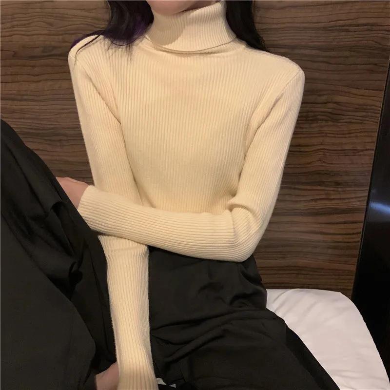 Turtleneck Sweaters Women Autumn Winter High Neck Pullover Sweaters Knitted Jumpers Solid Casual Slim Long Sleeve Basic Tops