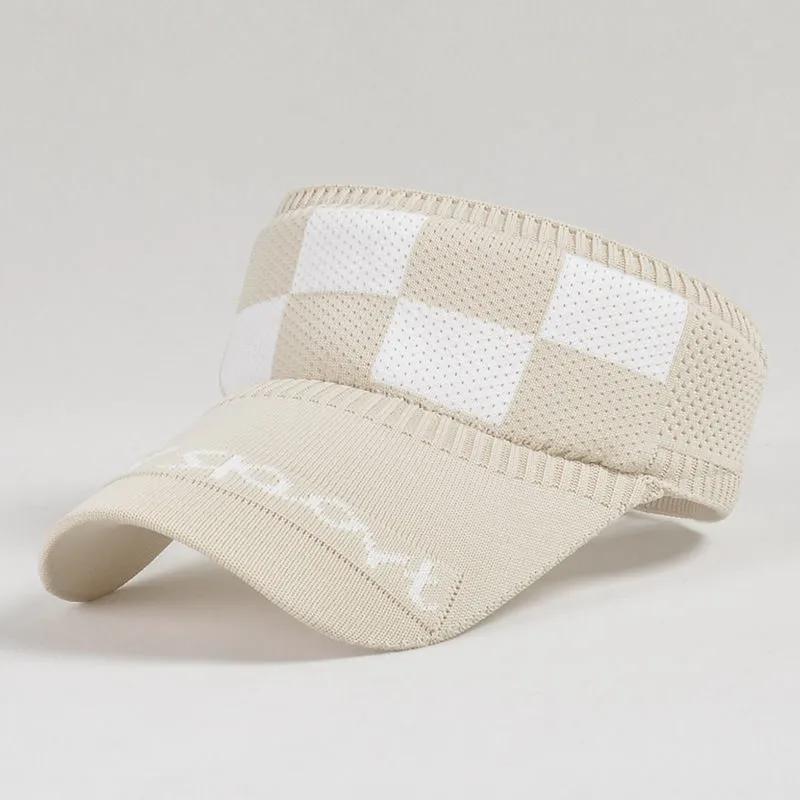 Women's Summer Black White Plaid Checkerboard Hat Anti-UV Hat Breathable Empty Top Outdoor Sports Cycling All-match Face-covering Sun Hat