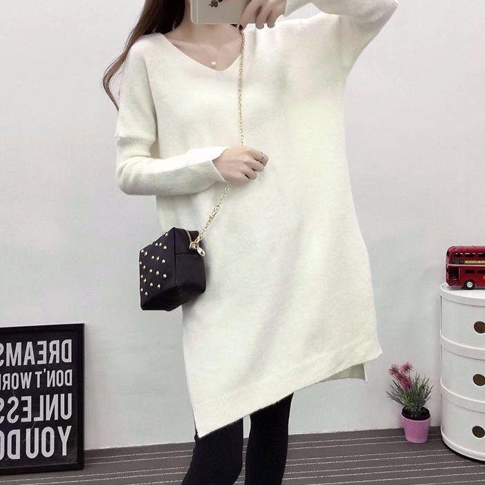 Ashion Winter Autumn Womens Sweaters Casual Long Sleeve Knitted Jumper V Neck Sweaters Dress