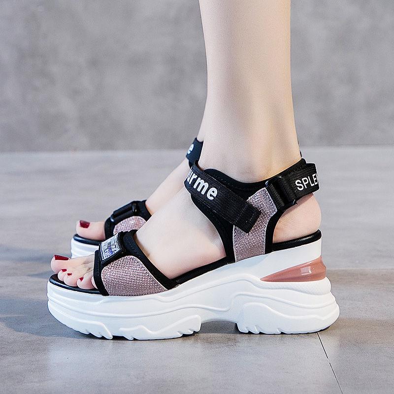 Plus Size 35-39 Fashion Women Mesh Shoes Cutout Beach Casual Sandals Flip Flop Sandals Ins Increased Roman Shoes