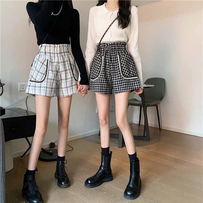 Small Fragrance Shorts Female Autumn and Winter All-match Outer Wear Boots Pants Casual High-waisted Thin Woolen A-line Wide-leg Pants Trend