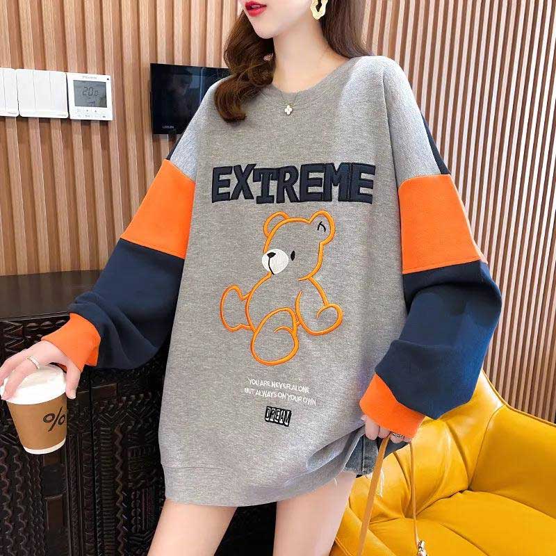 Sweatshirts Women's Stitching Contrast Color Spring and Autumn Thin Loose Large Size Tops for Outer Wear