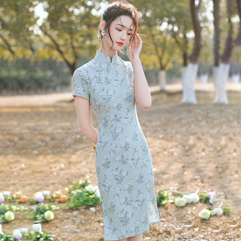 2021 Cheongsam Summer Young Little Man Improved Dress Yellow Daily Girl Retro Temperament