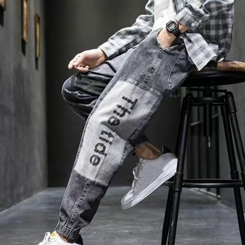 S-5XL Men's Autumn and Spring Plus Size Streetwear Hip Hop Trousers Men's Jeans Long Denim Pants Elastic Harem Pants Joggers Pants