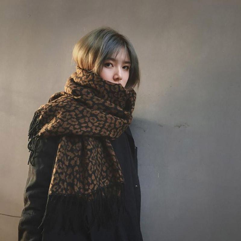 =Winter Imitation Cashmere Scarf Korean Fashion Leopard Print Scarf Thick Warm Women's Dual-use Scarf Shawl