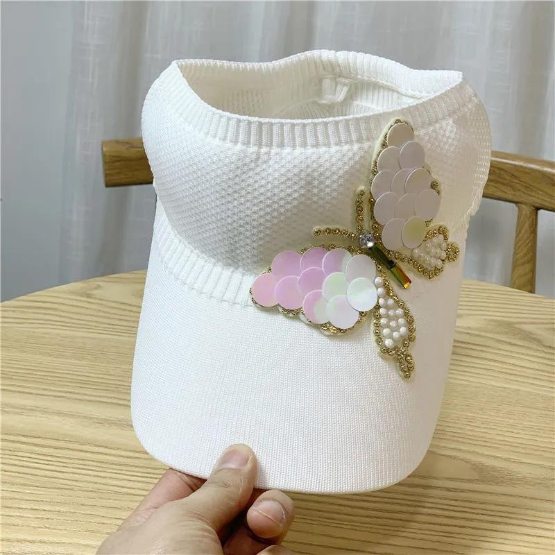 Rhinestone Empty Top Hat Women's Lipstick Topless Peaked Cap Spring Summer Sun Hat Cute Sunscreen Protective Hat