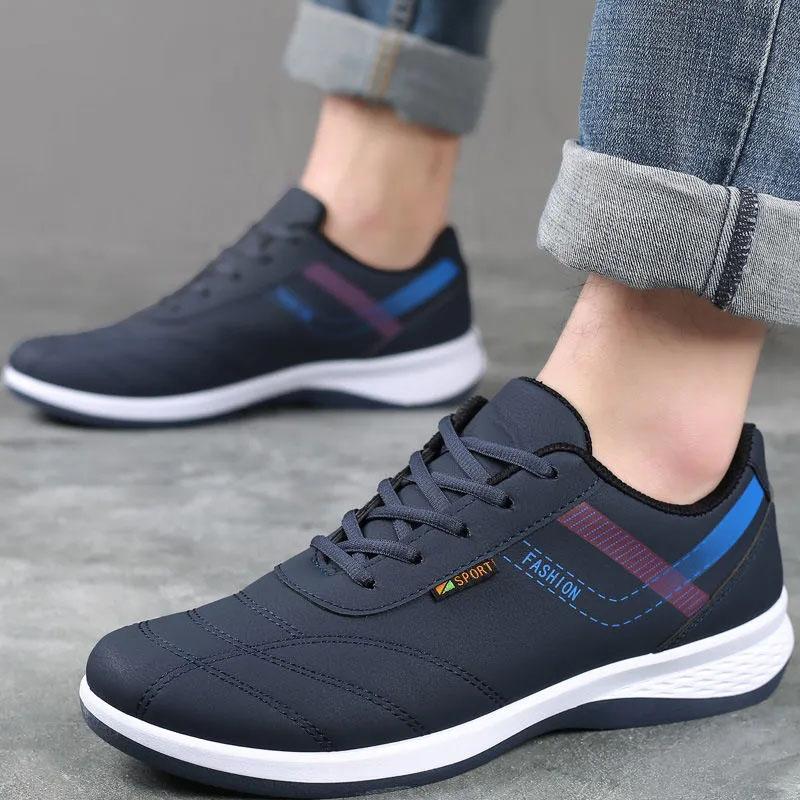 Men's Leather Surface Waterproof Travel Shoes Korean Casual Breathable Four-season Sports Shoes Lacing Wear Resistant Sneakers Shoes