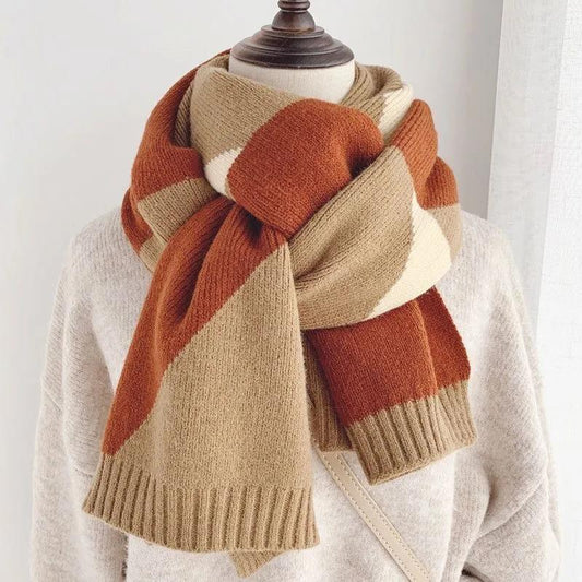 Winter Women's Knitted Scarf Korean Fashion Color Matching Wool Scarf Thickened Long Warm Scarf Shawl