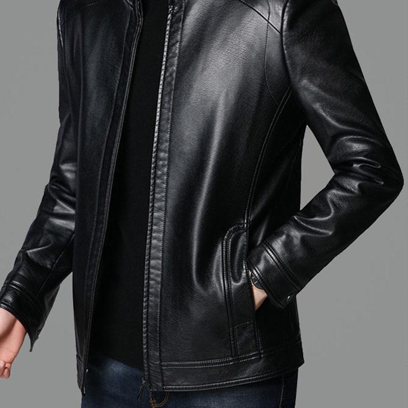 Leather Men's Spring and Autumn Middle-aged Men's Jacket Men's Thin Leather Casual Stand Collar Leather Jacket