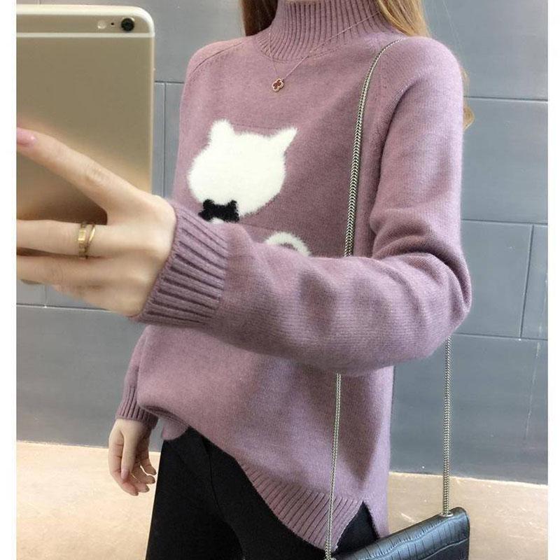 Autumn and Winter Thick Sweater Fashion Loose Knit Top Half High Collar Youth Female Jacket