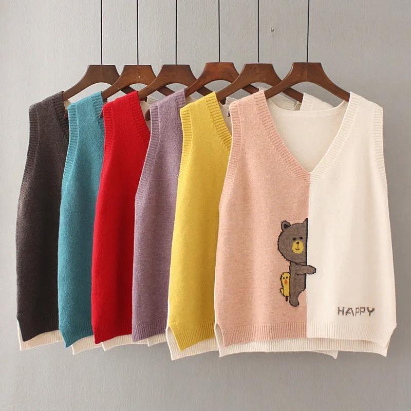 Autumn Knit Vest Women's V-neck Pullover Loose Inside and Outside Wear Sleeveless Waistcoat Sweater Vest