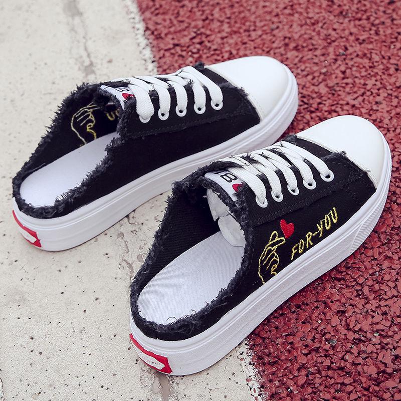 Canvas Shoes Half Drag 2132 Sandals Women Shoes Platform Loafer Fashion Non-slip Breathable Vulcanized Shoes