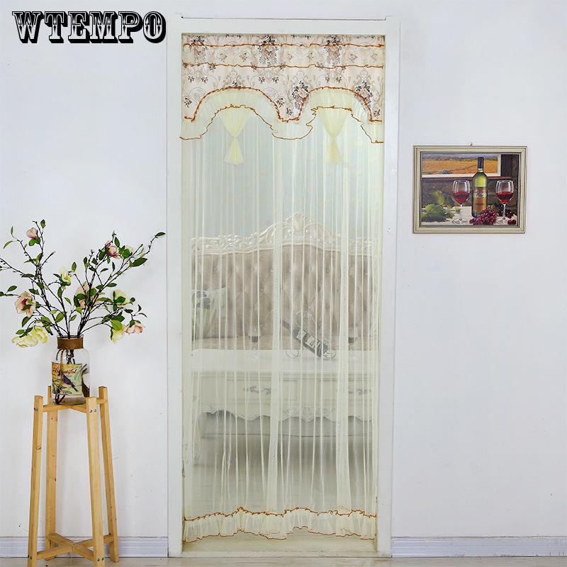 WTEMPO Lace Spinning Mute Anti-mosquito Long Curtain Free Punching Telescopic Rod Curtain Bedroom