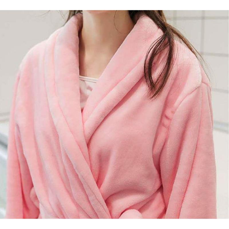 Autumn Winter Flannel Nightgown Robe Thick Long Coral Fleece Bathrobe Loose Pajama Dress Women's Winter Warm Long Sleeves Sleepwear