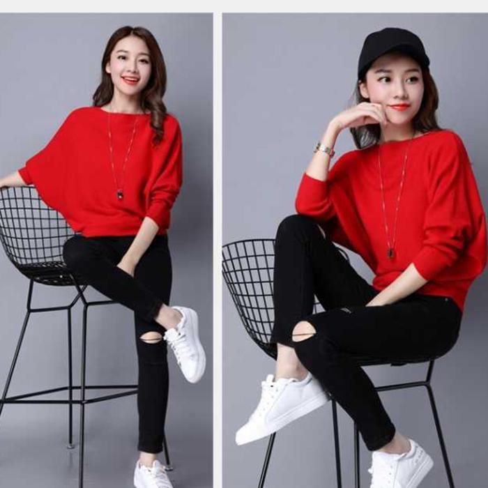 Women Sexy Boat Neck Pullover Sweater Plus Size Batwing Sleeve Knitted sweater