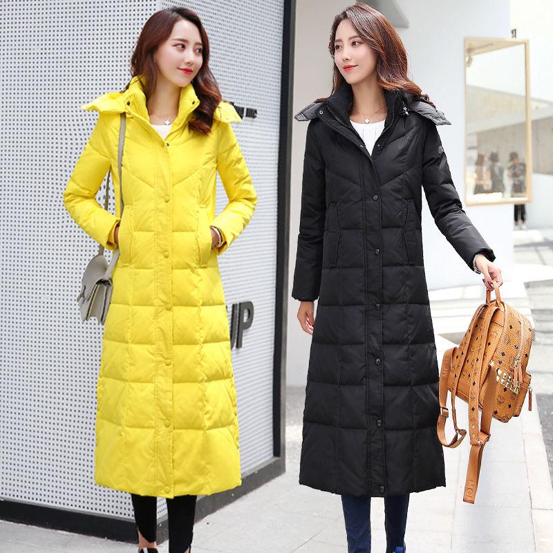 Women's Extended Down Jacket Over-the-knee Thickened Ultra-long Slim-fitting Jacket Fashion Large Size White Duck Down Winter Coat