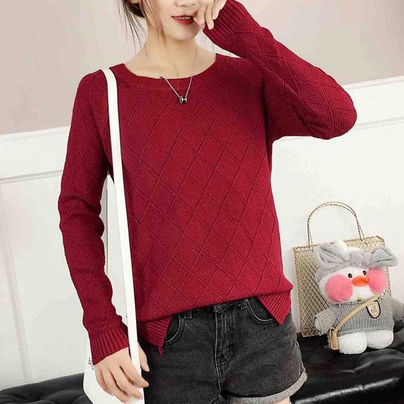 Round Neck Sweater Large Size Solid Color Sweater Spring and Autumn Sweater Female Long Sleeve