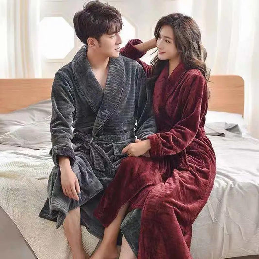 V-neck Cashmere Couple Bathrobes Men Pajamas Winter Warm Home Clothes Ladies Quick-drying Robe Coat Long