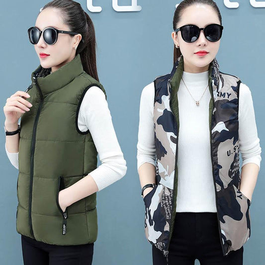 Two-sided Cotton Vest Women's Short Large Size Thick Winter Waistcoat Vest Jacket