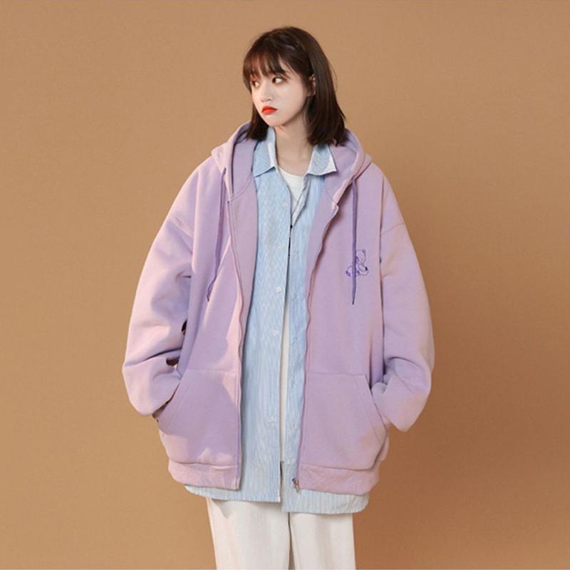 Loose Hooded Jacket Women's Salt Style All-match Lazy Wind Sweater Cardigan Spring and Autumn Loose Baseball Uniform Warm Jacket