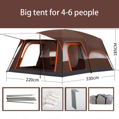 Outdoor Tent Two Rooms and One Living Room 4 To 6 People Thick Rainstorm Camping Tent