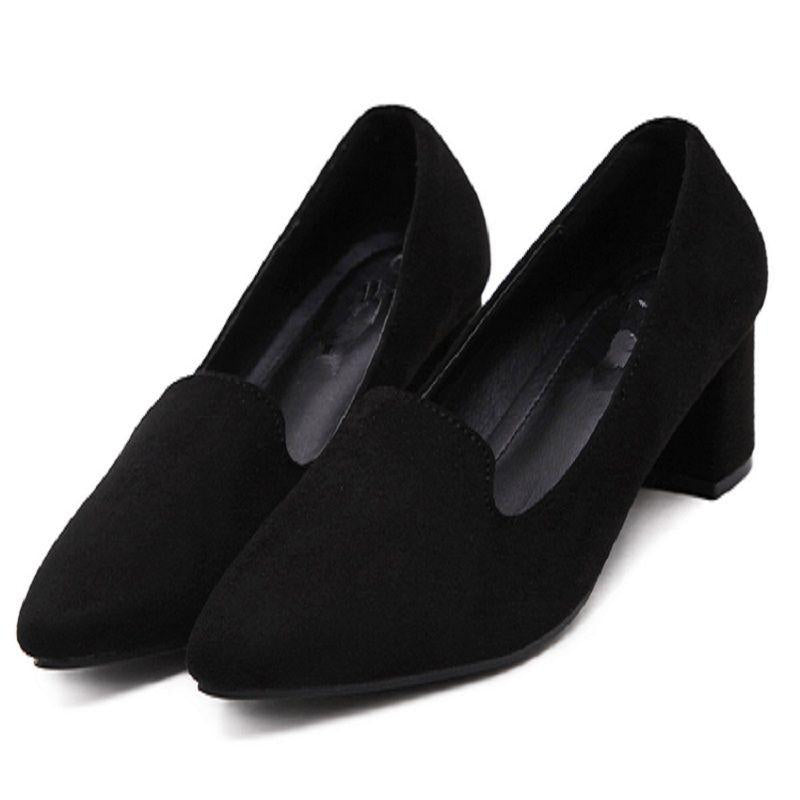 Spring Fashion Women Pointed Toe Low Block Heels Loafers Leather Breathable Pumps Shoes Women