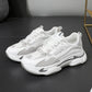 Leather Sports Shoes Breathable Net Shoes Spring and Autumn Female Students' Casual Board Shoes Thick Soles Large Soles Comfortable Shoes White Shoes