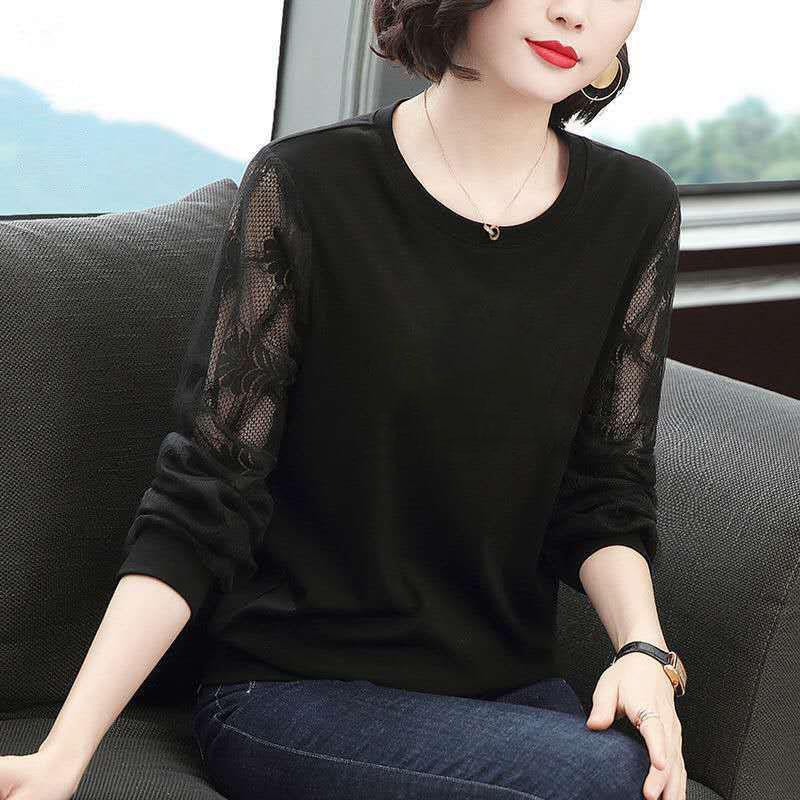 Buling Diamond T-shirt Women Lace Long Sleeve Pullover Casual Loose Shirt Boutique Bottoming Shirt Spring