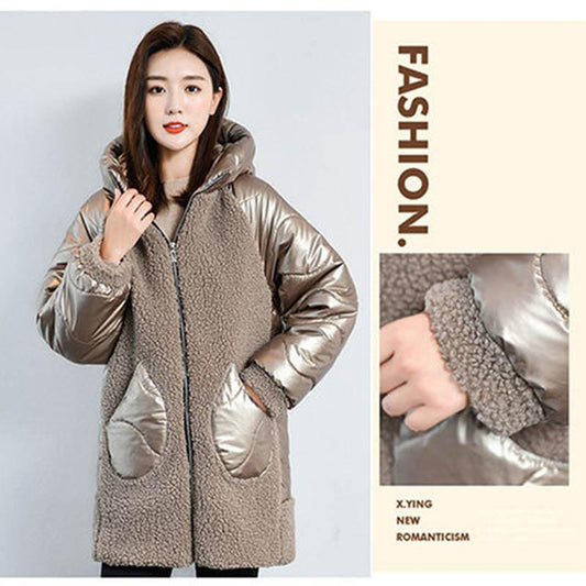 Autumn and Winter Women's Mid-length Coat Stitching Loose Large Size Granular Fleece Faux Fur Lamb Wool Sheep Shearing Coat