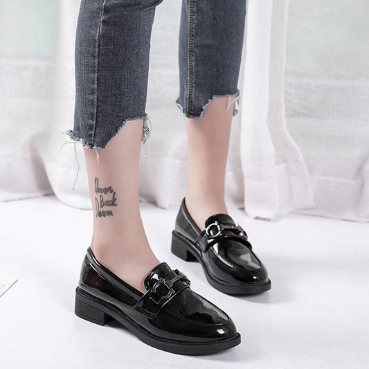 British Style Retro Small Leather Shoes Women's Shoes Metal Buckle Single Shoes Casual Lazy Shoes Soft Soles Small Leather Shoes Women