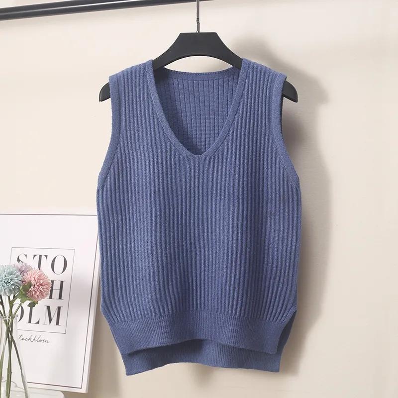 Women V Neck Knit Vest Waistcoat Short Solid Knitted Sleeveless Sweater Girls Autumn Winter Casual Korean Loose Wild Pullover Tops Jumper Outerwear