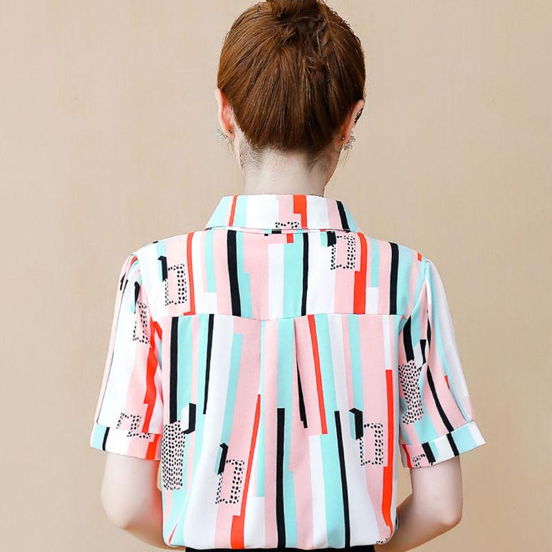 Striped Shirt Women Short-sleeved Stand-up Collar Striped Summer Women's Chiffon Shirt Loose and Thin Plaid Shirt Small Shirt Tops Workwear