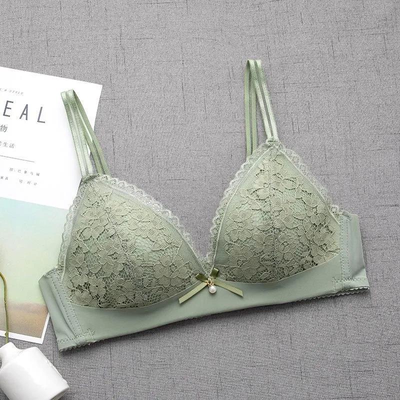 Underwear Women's Thin Small Chest Special Non-wire Gather Bra Bra Triangle Cup Gather Lace Side Bra Without Steel Ring Light and Breathable