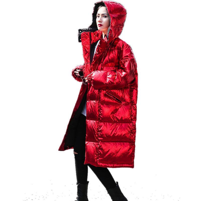 Over-the-knee Cotton-padded Jacket Mid-length Down Down Padded Jacket Women's Bright Red Cotton-padded Jacket