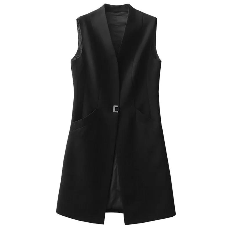 Long Vest Women Elegant Suit Vest Sleeveless Jackets Outerwear Office Lady Slim Waistcoat Vest Women's Casual Blazer