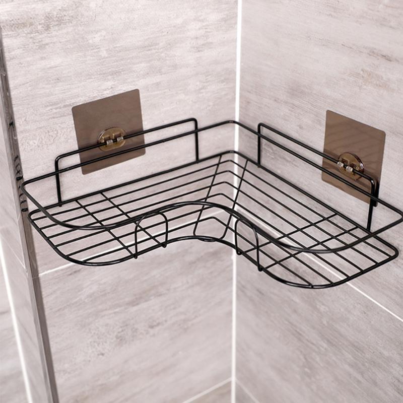 Self Adhesive Bathroom Shower Shelf Metal Wall Mounted Storage Organizer Rack