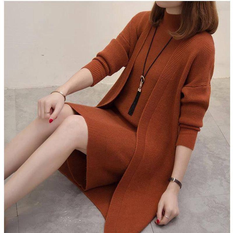 Autumn and Winter Fashion Casual Coat Loose Long-sleeved Sweater Mid-length Cardigan