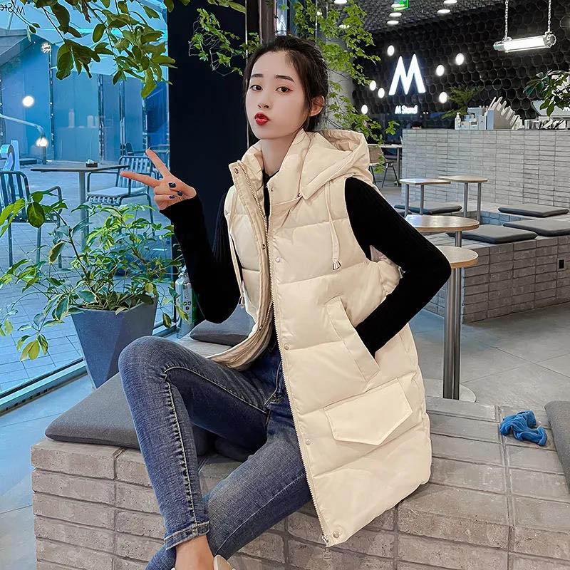 Women's Down Cotton Waistcoat Jacket, Long Waistcoat, All-match Korean Style Loose Large Size Autumn and Winter Thick Waistcoat