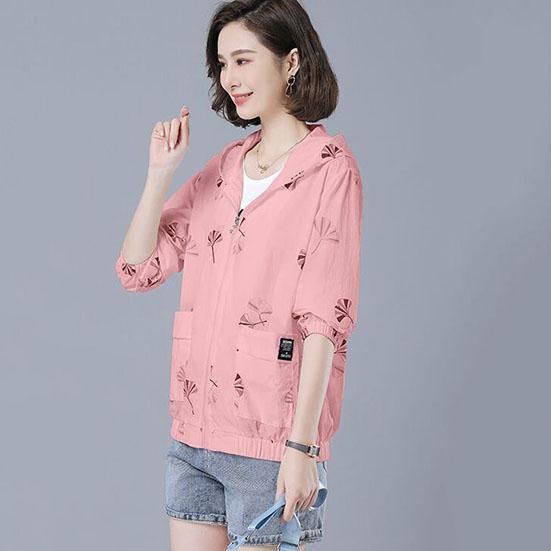 Women's Spring Summer Plus Size Loose Thin Coats Autumn Long Sleeve Print Hooded Sun Protection Jackets