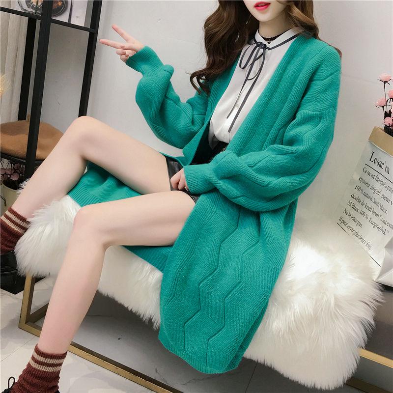 Spring and Autumn Knitted Cardigan Fashion Mid-length Coat Loose Wild Long-sleeved Sweater