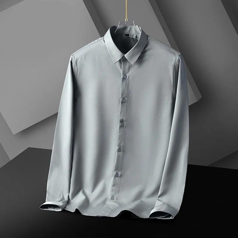 Men's Long-sleeved Shirt Non-iron Silky Breathable Casual Slim Business Stretch Solid Color Men's Shirt