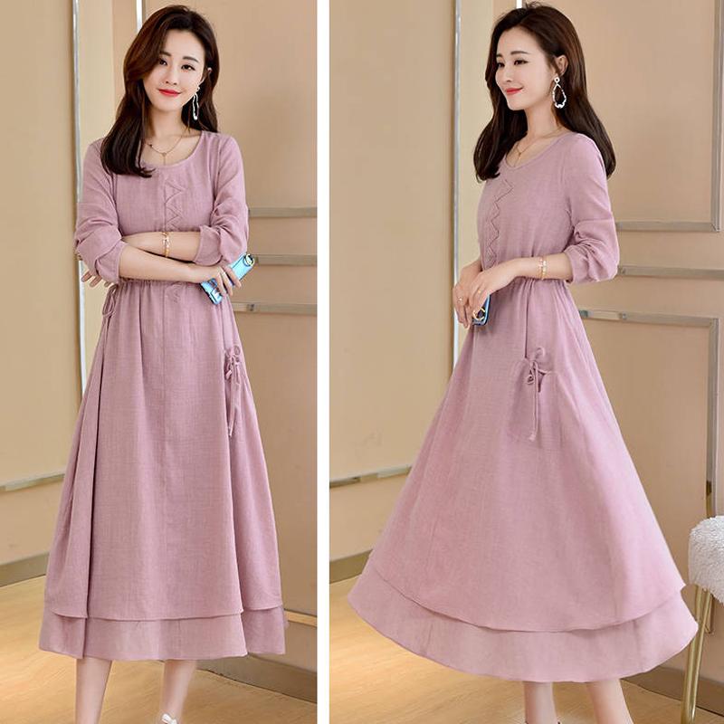 Women Autumn Winter Plus Size Dress Elegant Party Patchwor Dress Ruffle 3 Color Long Dresses