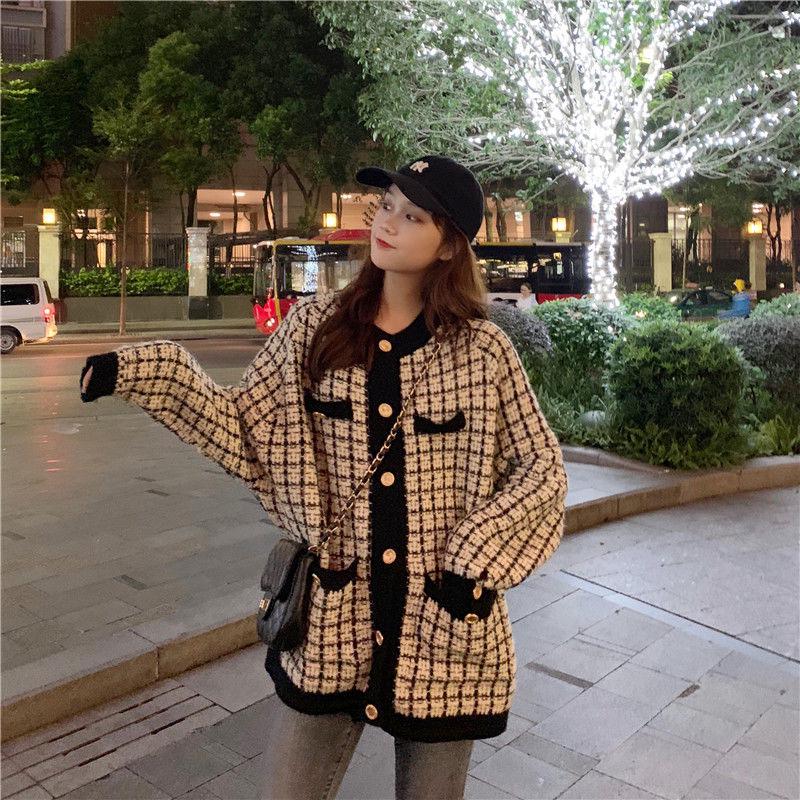 Sweater Cardigan Plus Size Women's College Style Loose Long-sleeved Korean Fashion Mid-length Coat