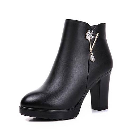 Pair of Boots Woman Ankle Boots Women Leather Shoes Winter High Heel Boots Plush Fashion Female Boot