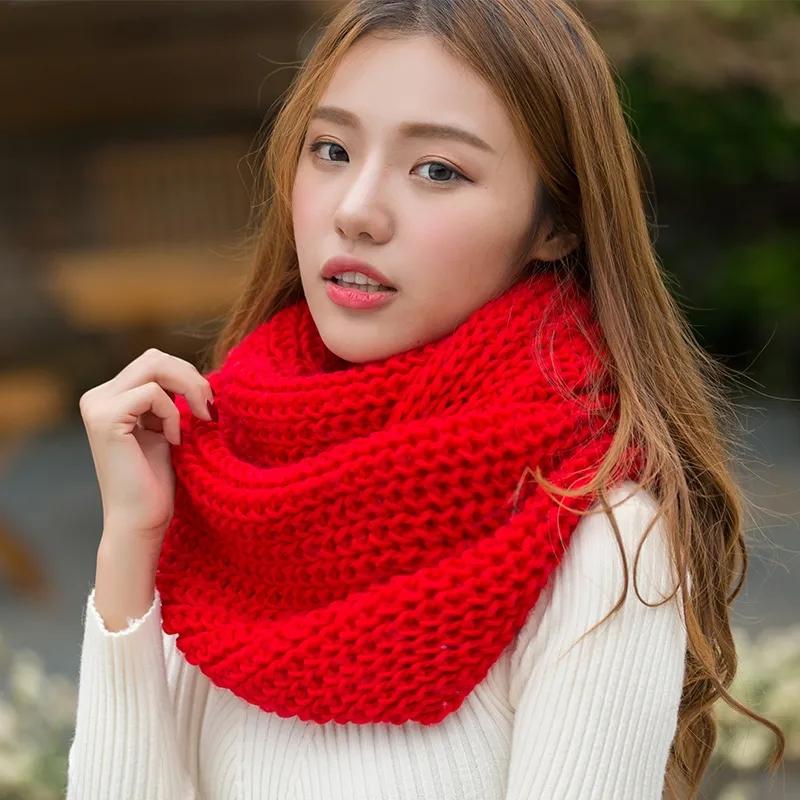 Women's Winter Scarf Padded Bib Pullover To Keep Warm Korean Style Knitted Solid Color Scarf Soft Handmade Knitting Neck Collar Scarves Thermal Scarf