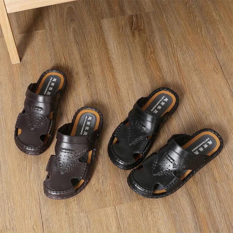 Men's Breathable Sandals Summer Korean Version Hole Slippers Dual-use Beach Shoes Work Sports Casual Sandals Dad Flip Flops