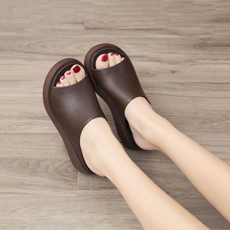 Women Sandals Platform Wedge PU Leather Mules Open Toe Slides Shoes Summer High Heels Sandals