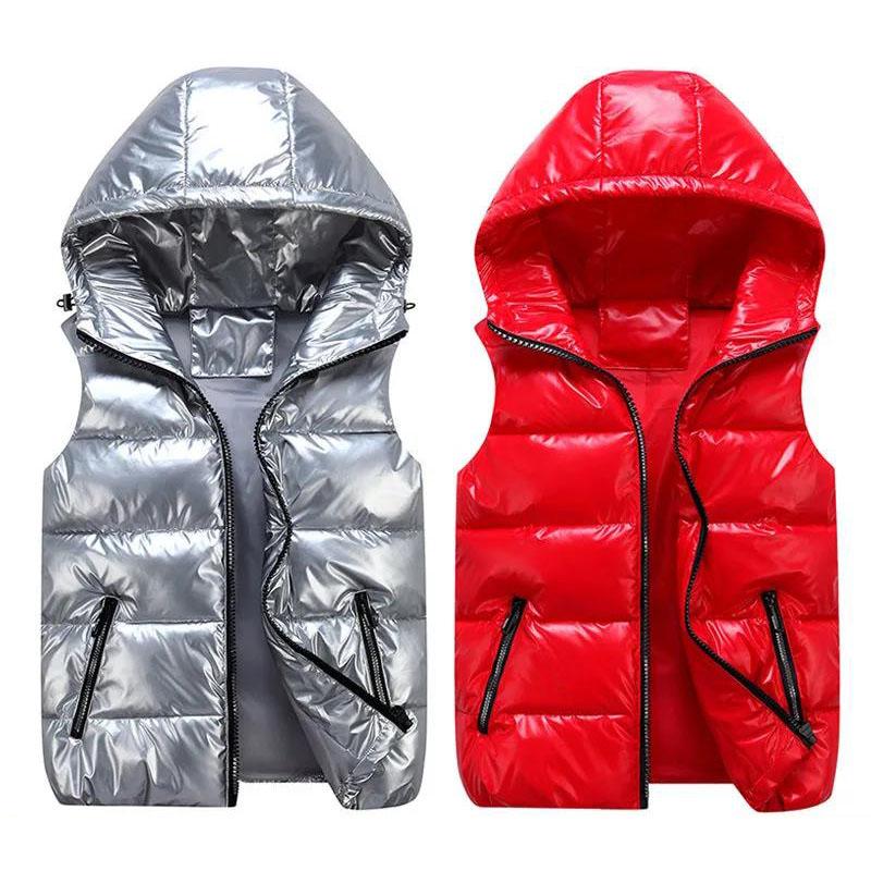 Large Size Glowing Women Winter Hooded Vest Coat Glossy Down Cotton Sleeveless Jacket Female Thicken Warm Winter Vest